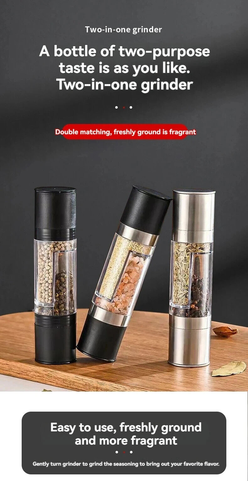 HABO 2 in 1 Gewürz Mühle Salz Pfeffer Gewürze Kräuter Kochen Haushalt Schwarz