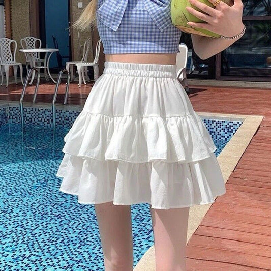 HABO Taillenrock Gerafft Rüschen Weiß Skandinavisch Clean Girl Look Falten Weiß