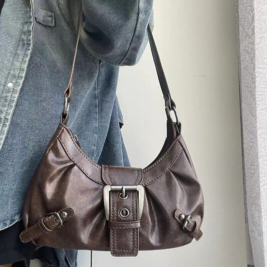 HABO Vintage Maillard Stil Handtasche Damen Kunstleder Schnalle Braun Retro Y2K 