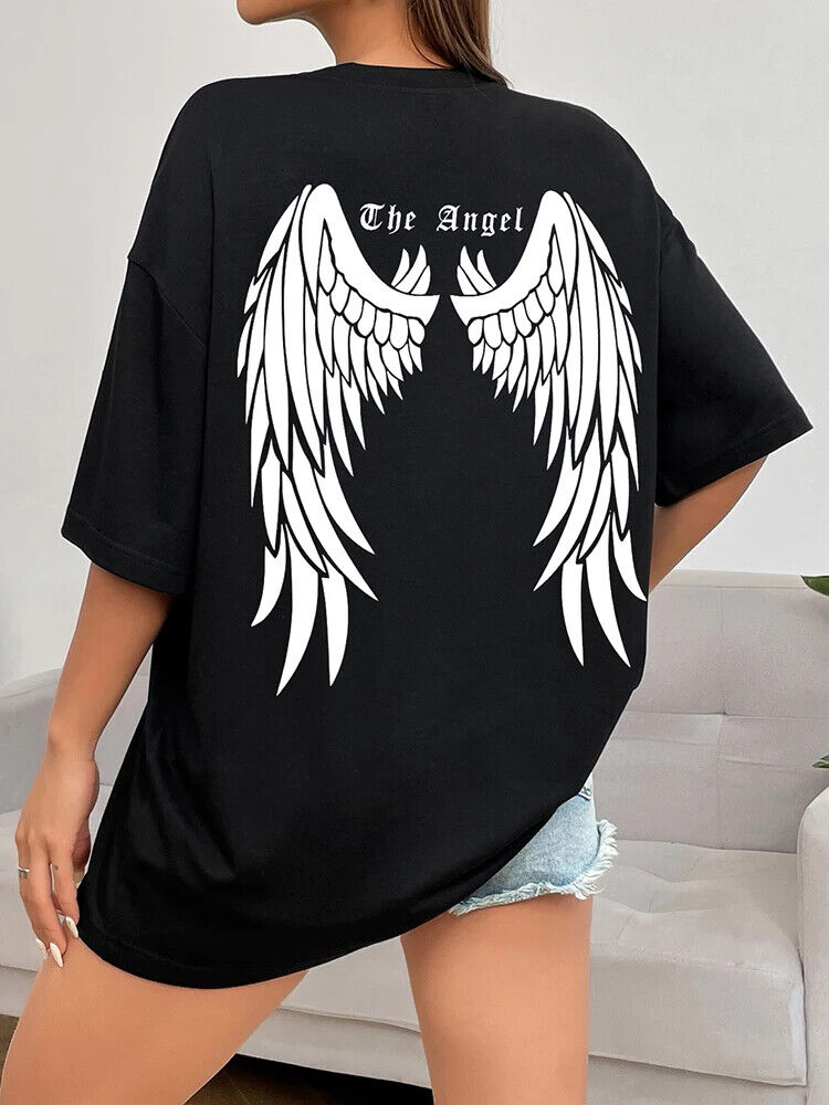Dark Angel Wing T-Shirt für Frauen Baggy Lose Übergroße Flügel Design Shirt