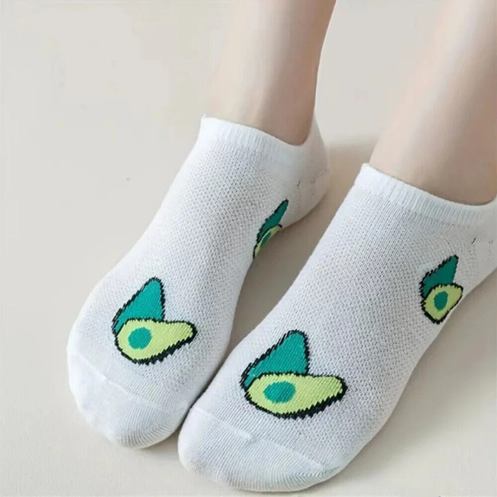 HABO 5 Paar Sneaker Socken Avocado Blumen Süß Grün Frauen Niedlich Mädchen Kawai