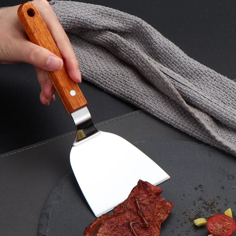HABP Pfannen Wender Edelstahl Mit Holzgriff Schaber Grillen Küche Braten Kochen