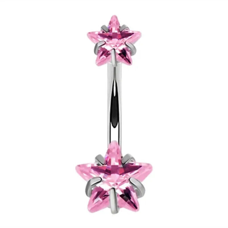 HABO Bauchnabelpiercing Rosa Damen Silber Herz Glitzer Frauen Schleife Schmuck