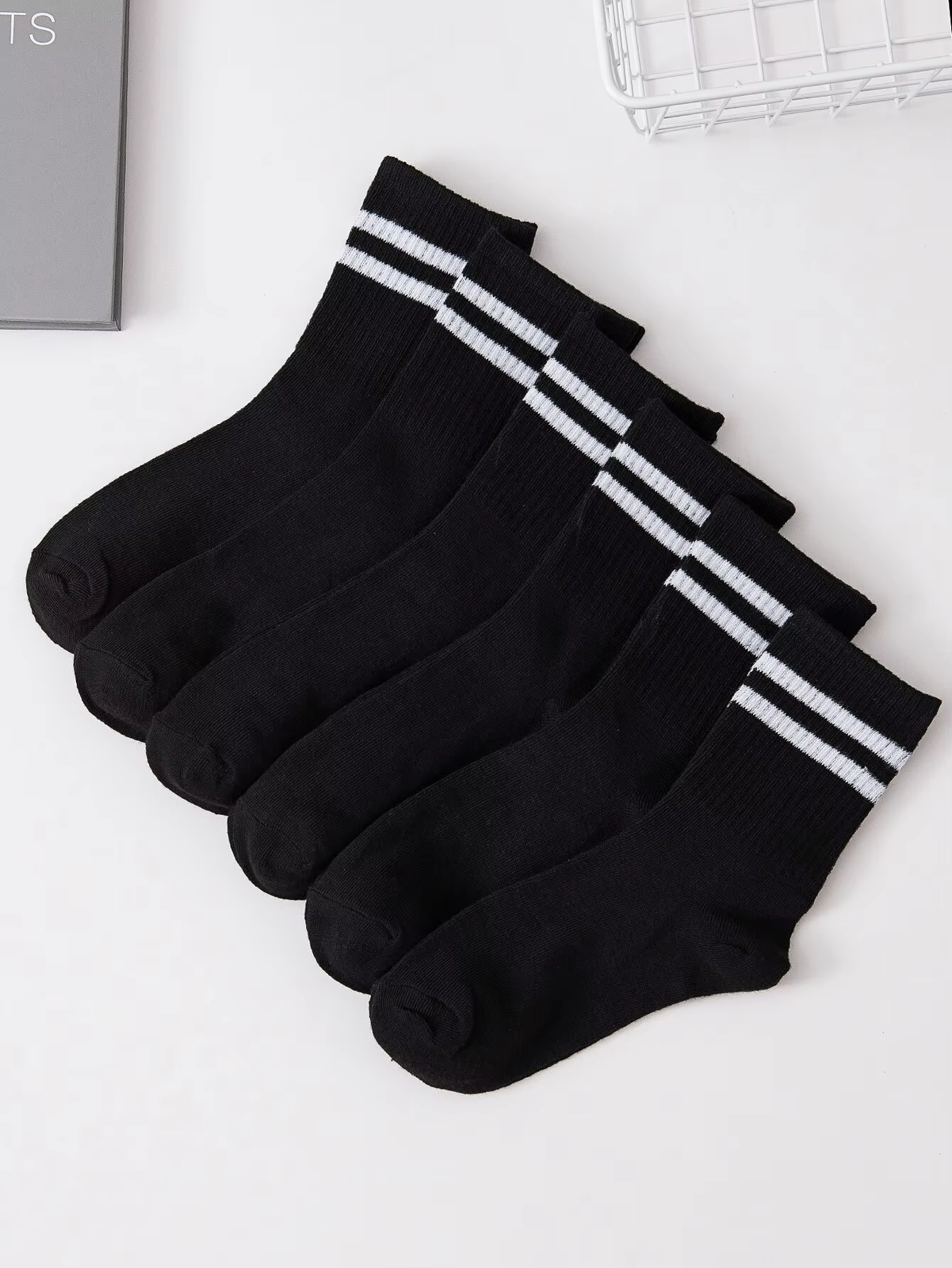 HABO 6 Paar Socken Weiß Schwarz Hoch Tennis Sport Mit Streifen Bequem Trendy 