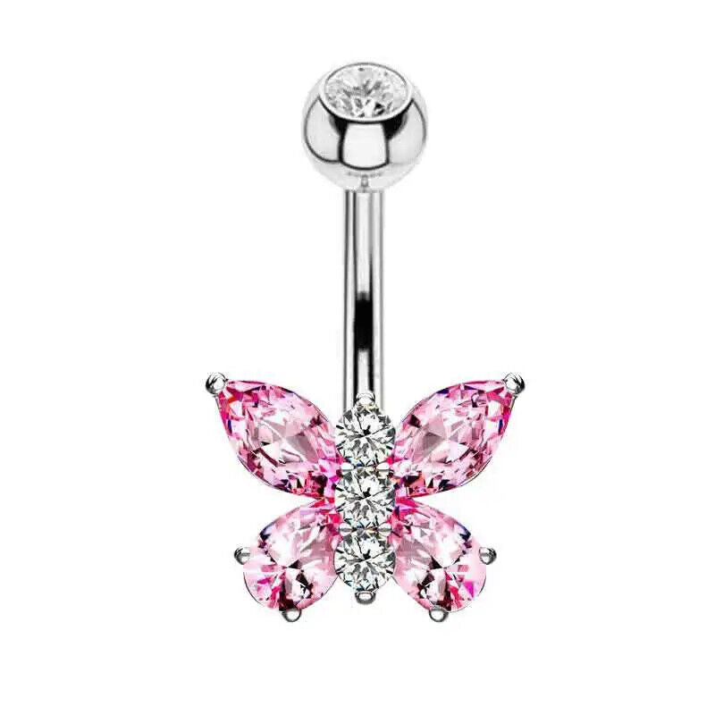 HABO Bauchnabelpiercing Rosa Damen Silber Herz Glitzer Frauen Schleife Schmuck