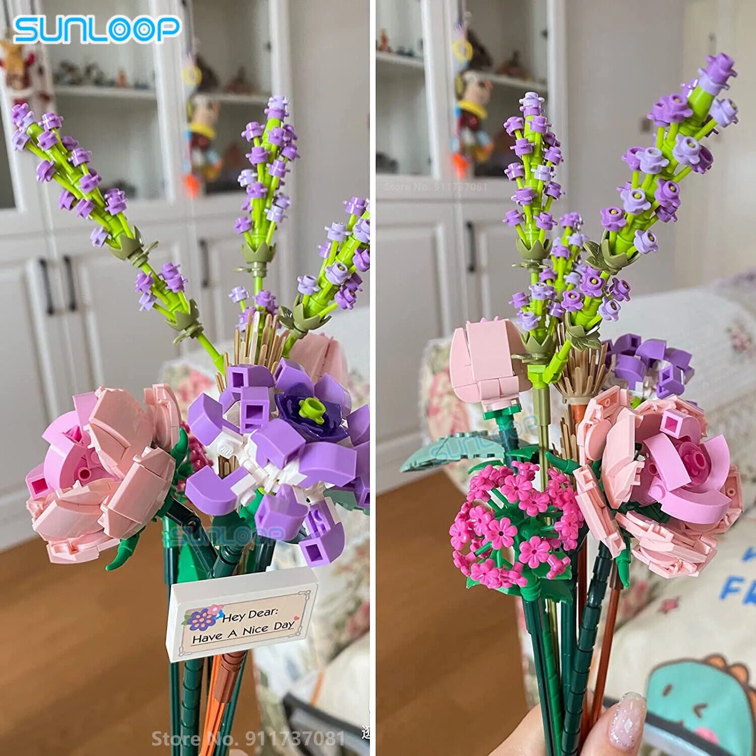 HABO Blumenstrauß Bausteine Set DIY Blumen Geschenk Valentinstag Frauen Mädchen