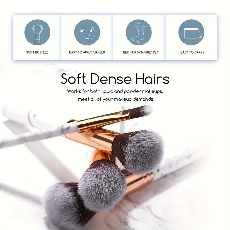 Makeup Pinsel 10 Stück Marmor Make-Up Set Professionell Foundation Puder etc.