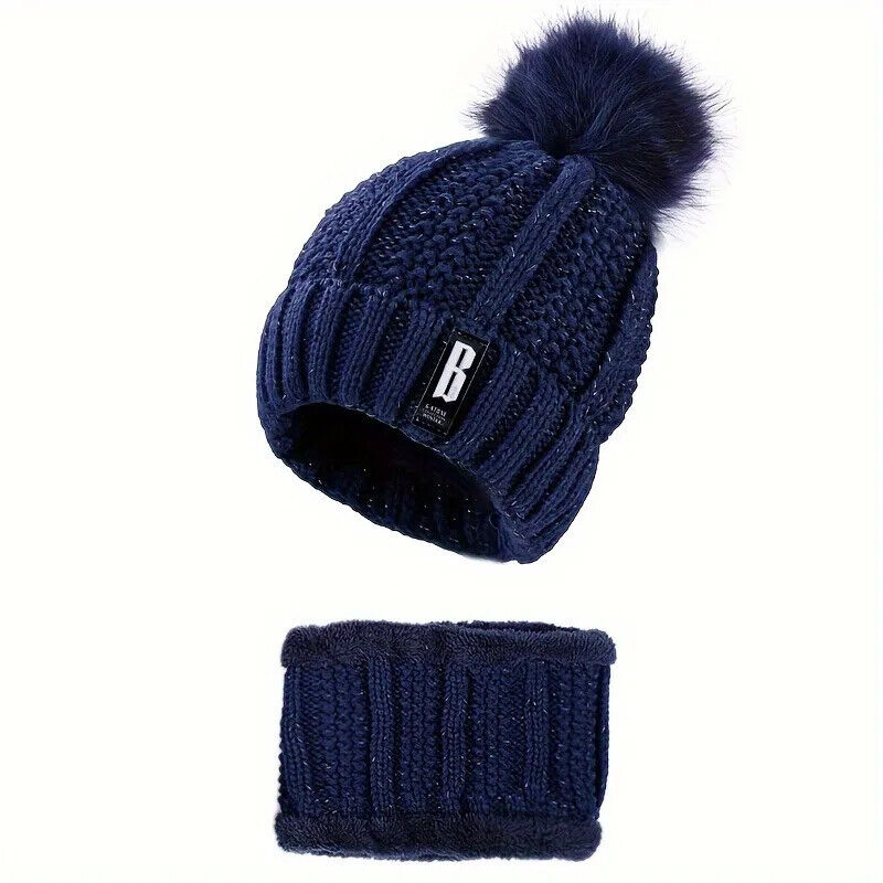 Strickmütze und Schal Set 2 in 1 Winter gefütter warm kuschelige Wintermütze