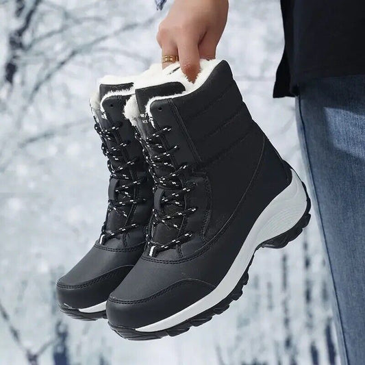 HABO Damen Winterschuhe Stiefel Warm Rutschfest Wasserdicht Kunstpelz Schwarz