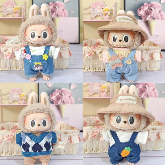 Set Puppenkleidung für 17 cm Idolkinder – Kawaii Overalls und Zubehör