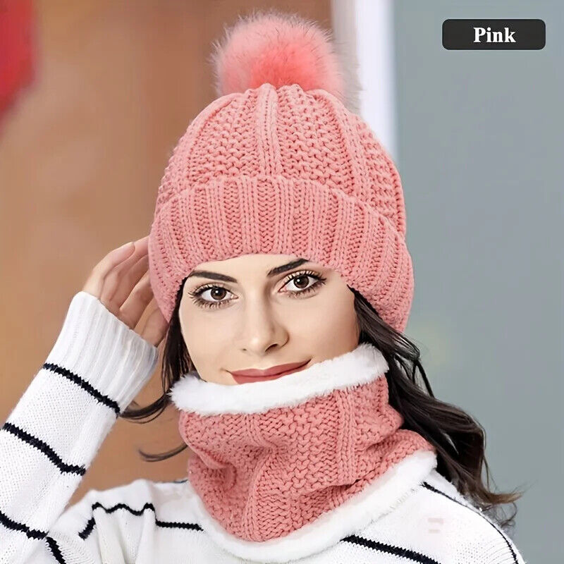 Strickmütze und Schal Set 2 in 1 Winter gefütter warm kuschelige Wintermütze