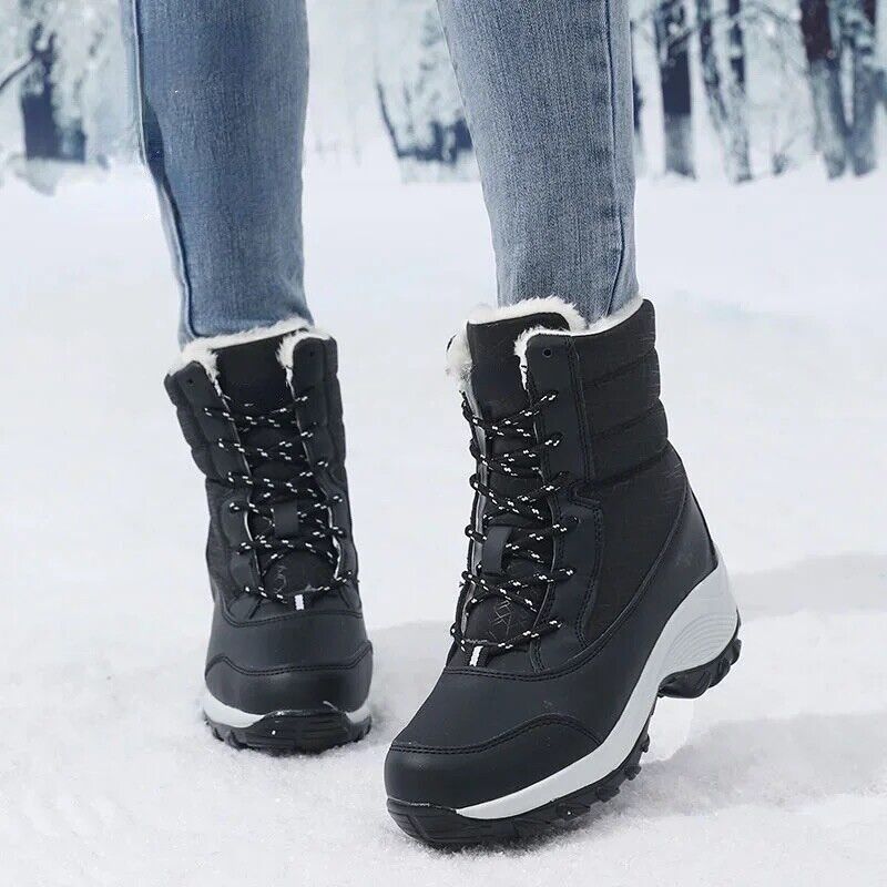 HABO Damen Winterschuhe Stiefel Warm Rutschfest Wasserdicht Kunstpelz Schwarz