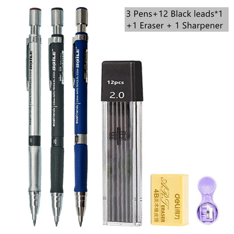 HABO Druckbleistift-Set 2,0 mm – Schwarze & Farbminen zum Schreiben, Zeichnen