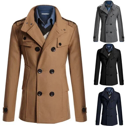 Herren Wolljacke Nehru Stil Wintermantel Warm Bequem Elegante Oberbekleidung