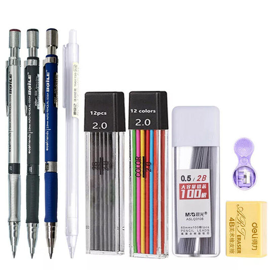 HABO Druckbleistift-Set 2,0 mm – Schwarze & Farbminen zum Schreiben, Zeichnen