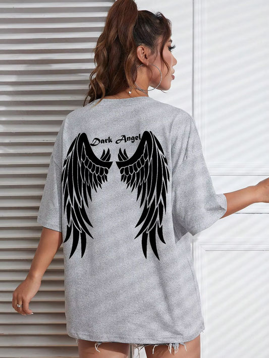 Dark Angel Wing T-Shirt für Frauen Baggy Lose Übergroße Flügel Design Shirt