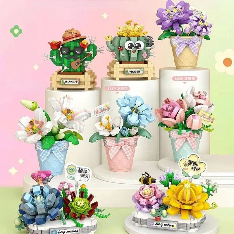 HABO Blumenstrauß Bausteine Set DIY Blumen Geschenk Valentinstag Frauen Mädchen