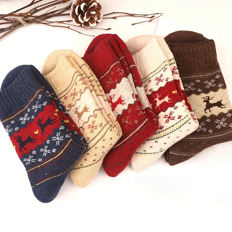 5-Paar dicke Wintersocken Weihnachten Design Geschenk Warme Wollsocken bequem