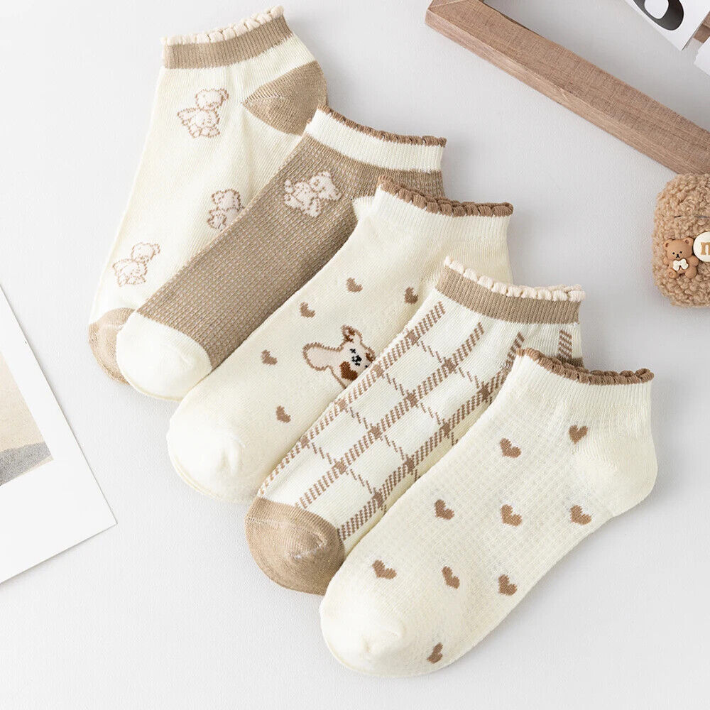 HABO 5 Paar Sneaker Socken Avocado Blumen Süß Grün Frauen Niedlich Mädchen Kawai