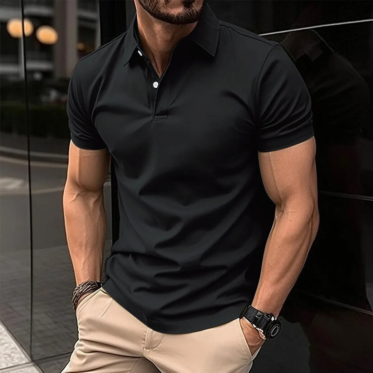 Poloshirt Polohemd Kurzärmlig lässig Business Casual Hemd Sommer Herren Office