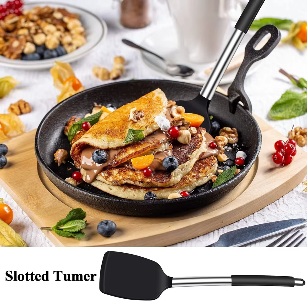 HABO 2 Stück Pfannen Wender Silikon Set Schwarz Kochen Antihaft Grillen Braten