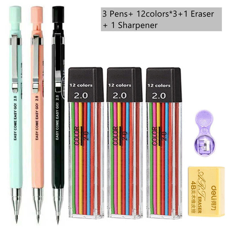 HABO Druckbleistift-Set 2,0 mm – Schwarze & Farbminen zum Schreiben, Zeichnen