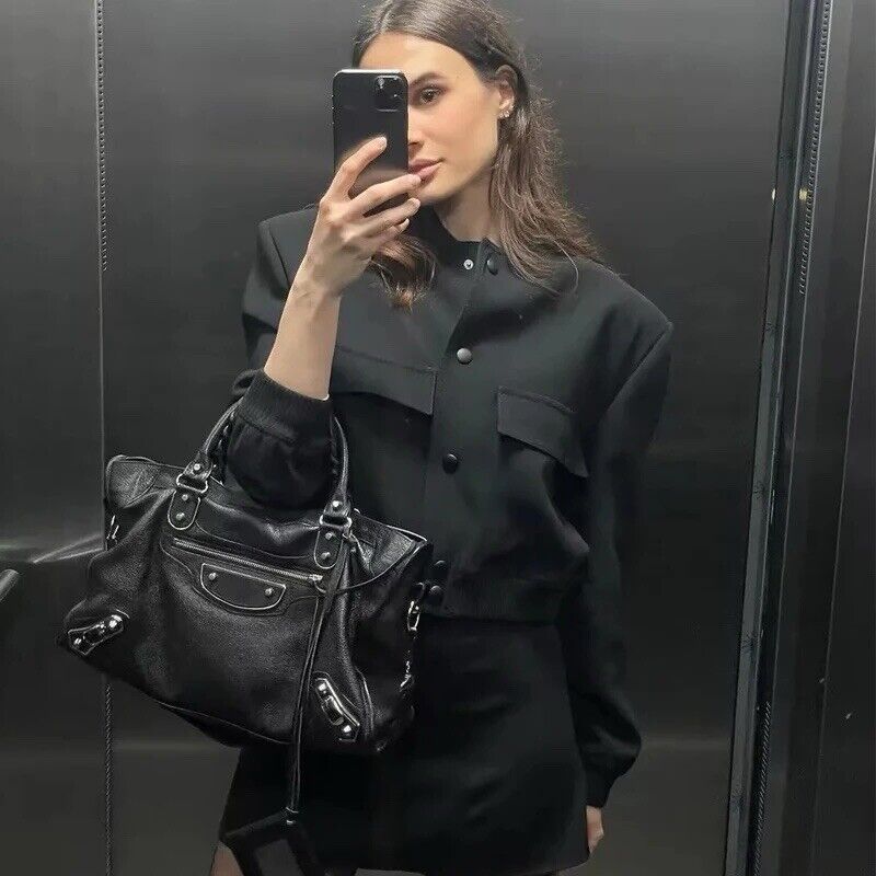 HABO Bomberjacke Damen Blousson Jacke Herbst Winterjacke Elegant Schwarz Weiß