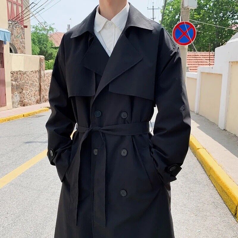 Trenchcoat Mantel Herren Streetwear Windjacke Casual Frühling Langmantel