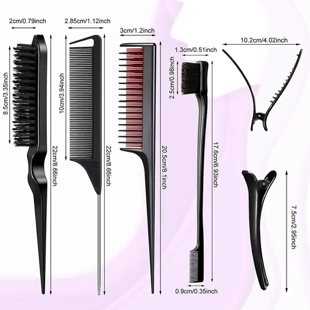 HABO 9PCS Haar Styling Kamm Set Sleek Zopf Bürste Haarklammern Rosa Schwarz