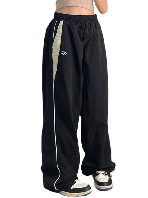 VintEdge Oversized Vintage Jogger Damen Jogginghose Baggy Parachute Y2K Schwarz