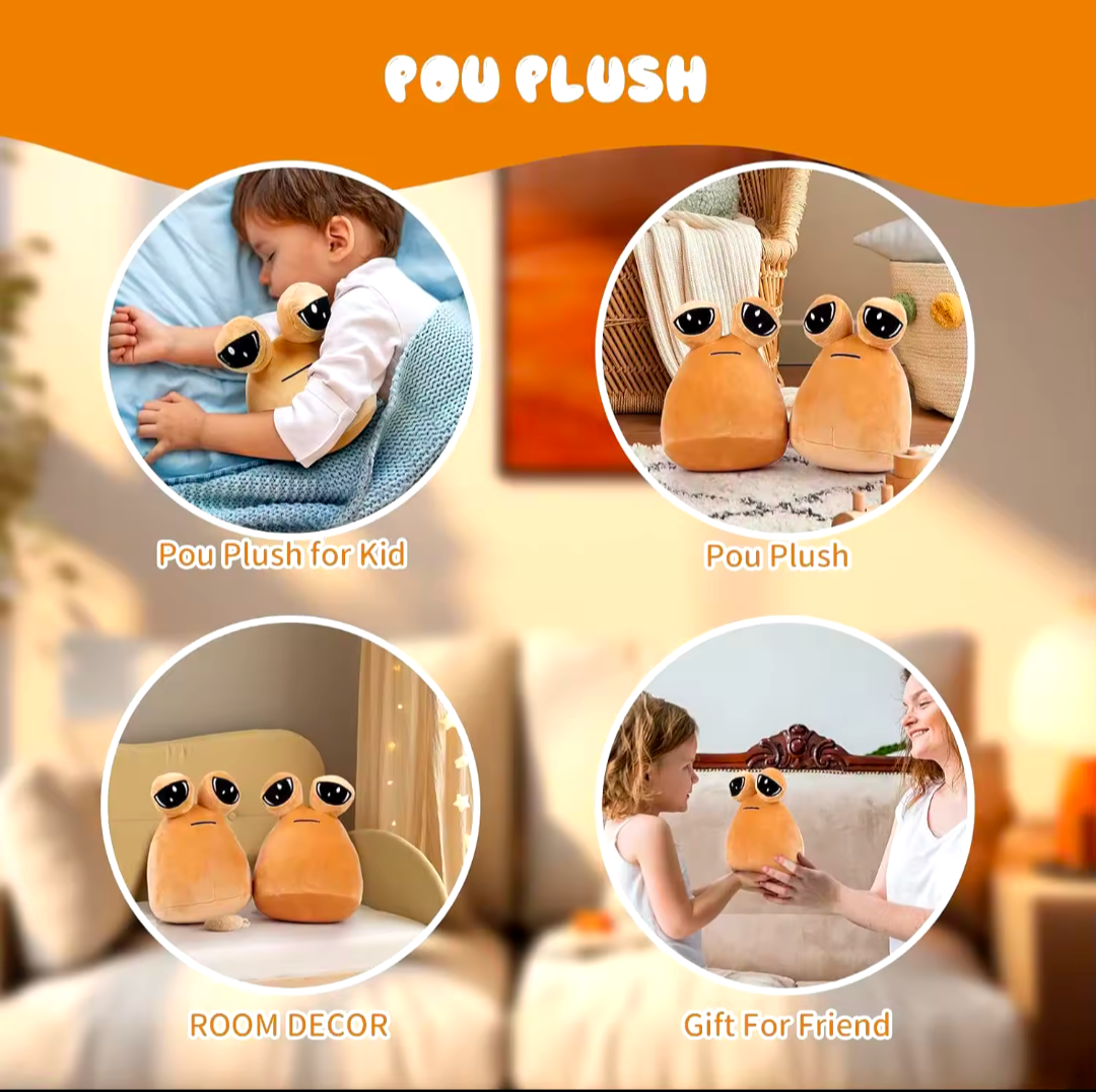 Pou Spielzeug Kuscheltier Plüschtier Brauner Ballgroße Augen 32cm