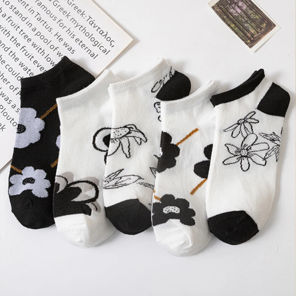 HABO 5 Paar Sneaker Socken Avocado Blumen Süß Grün Frauen Niedlich Mädchen Kawai