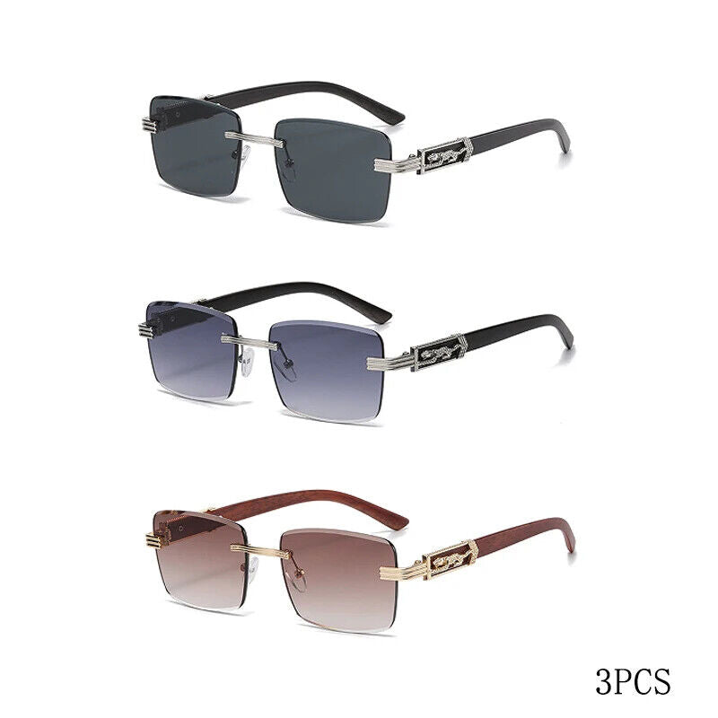 HABO Dekorative Sonnenbrille – Bunte Retro Quadratische Rahmenlose Leopardenkopf