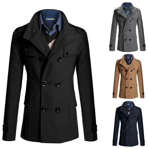 Herren Wolljacke Nehru Stil Wintermantel Warm Bequem Elegante Oberbekleidung