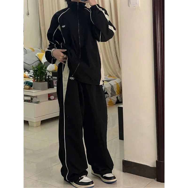 VintEdge Oversized Vintage Jogger Damen Jogginghose Baggy Parachute Y2K Schwarz