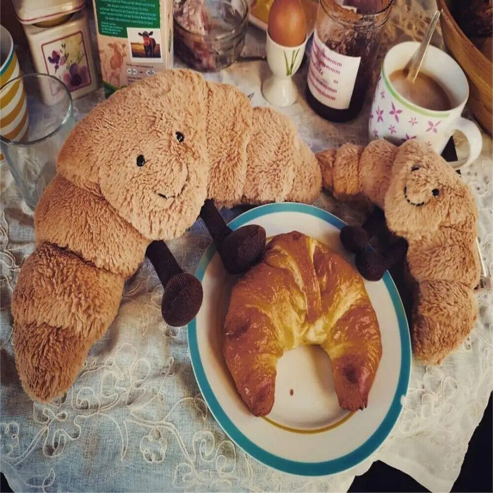 HABO Croissant Lächelnd Plüsch Kissen Kuscheltier Brot Stofftier Geschenk Braun