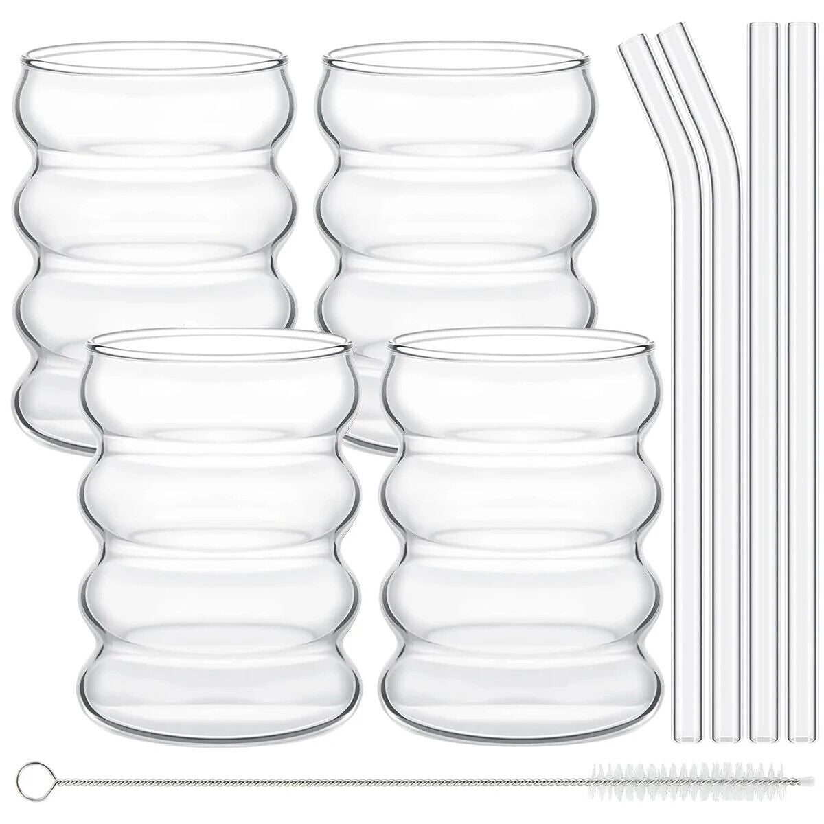 HABO 4-teiliges Kreatives Glasbecher-Set Kaffeetassen mit Strohhalmen