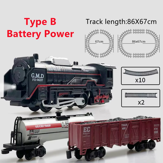 HABO Eisenbahn Güterzug Spielzeug Lokomotive Elektrisch mit Licht und Schienen