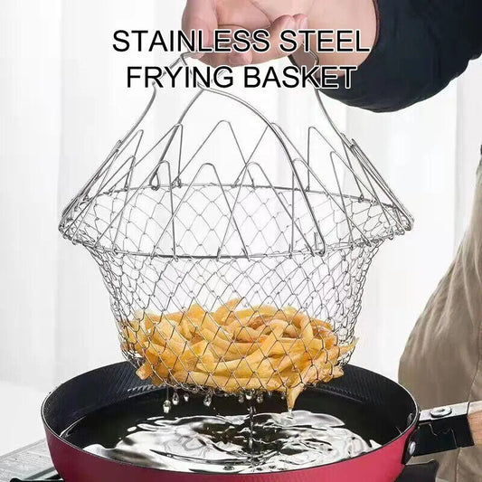 HABO Edelstahl Faltbarer Fritteuse Korb Pommes Frites Sieb Küchengerät
