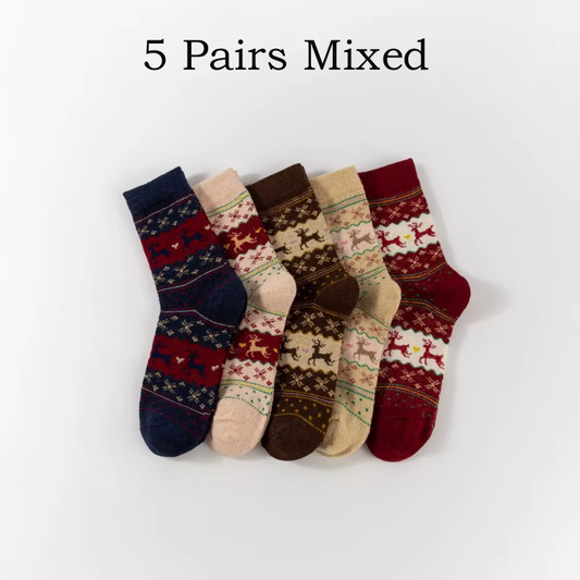 5-Paar dicke Wintersocken Weihnachten Design Geschenk Warme Wollsocken bequem