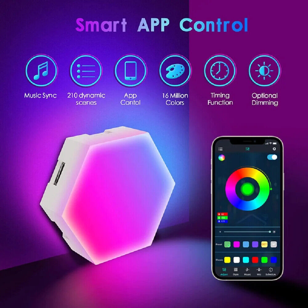 Sechseckige Wandlichter smart RGB Sechseck Wand Lampe Beleuchtung Farbwechsel 