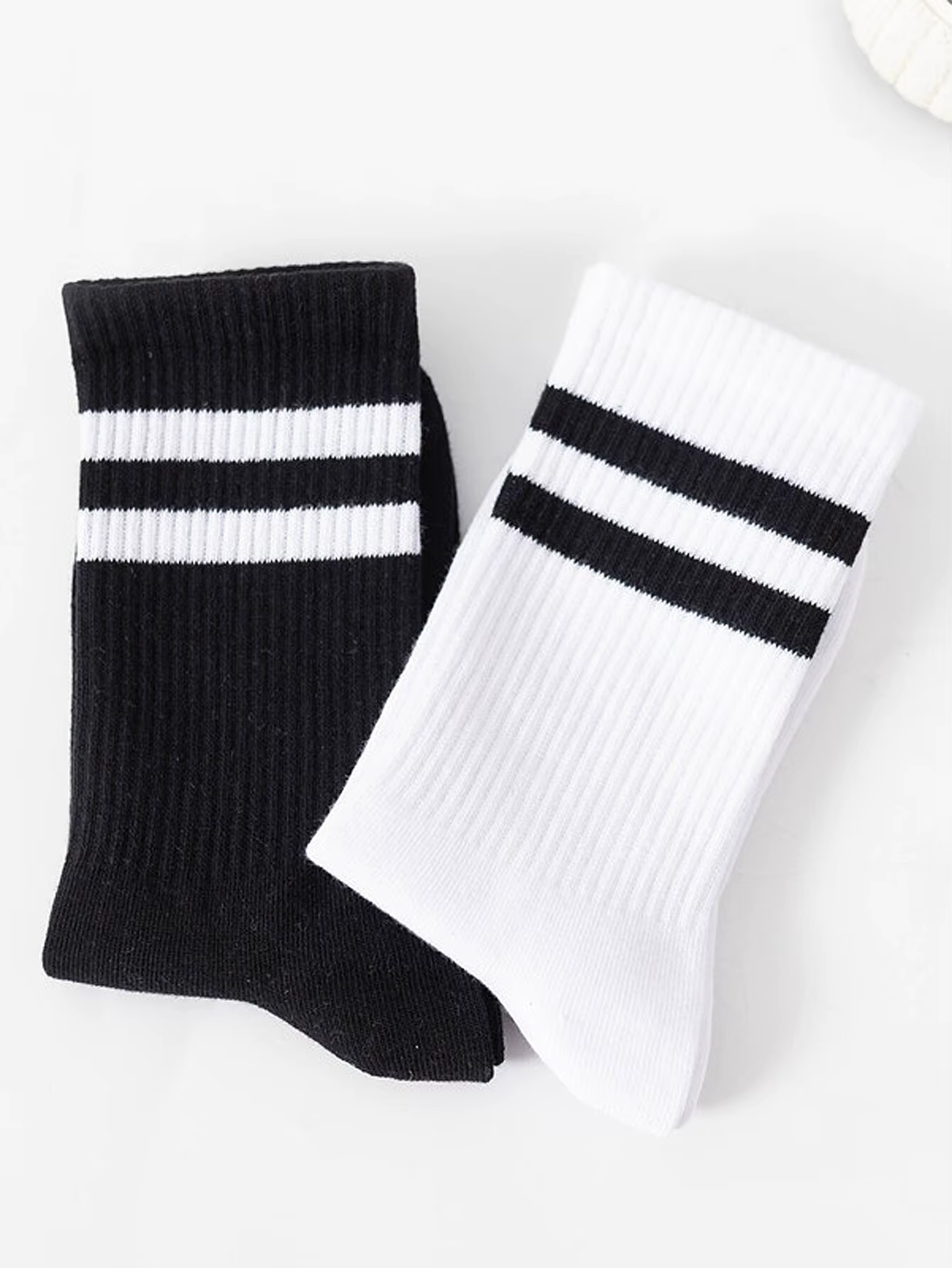 HABO 6 Paar Socken Weiß Schwarz Hoch Tennis Sport Mit Streifen Bequem Trendy 