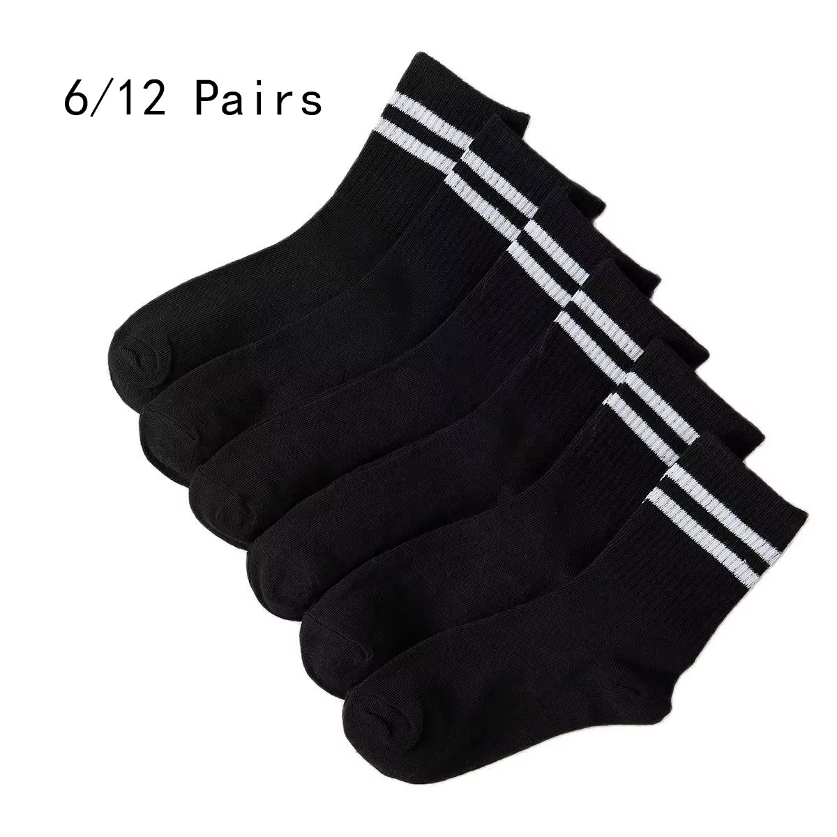 HABO 6 Paar Socken Weiß Schwarz Hoch Tennis Sport Mit Streifen Bequem Trendy 
