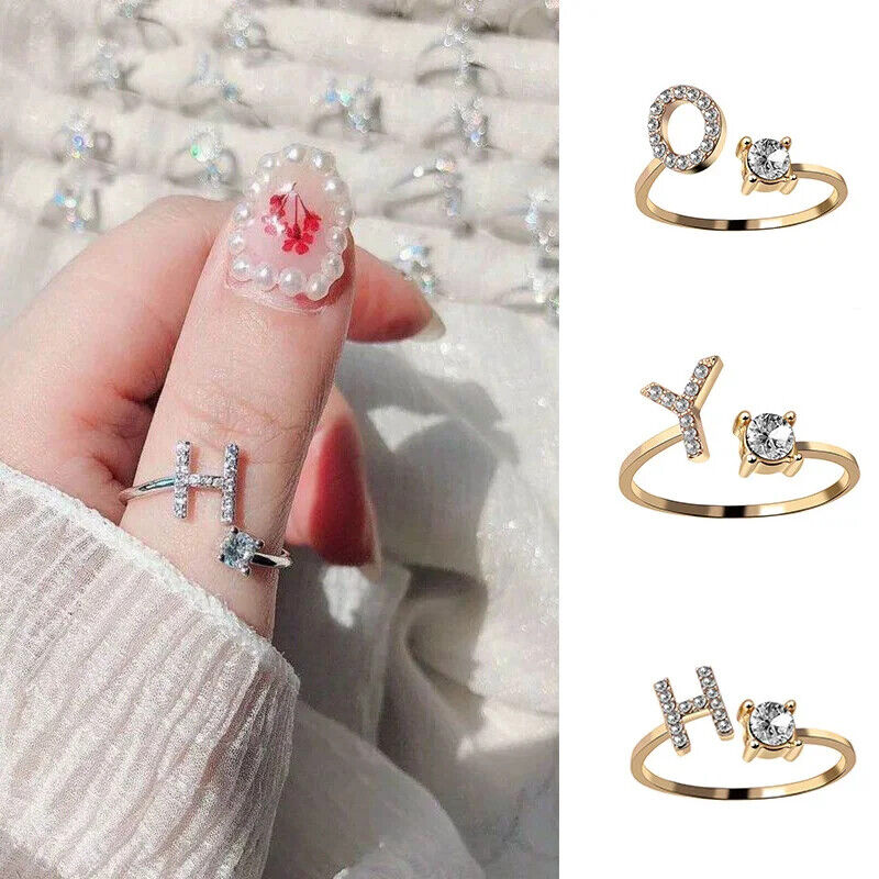 Buchstabenring Gold Silber A-Z Größenverstellbare Größe Ring Für Frauen Geschenk