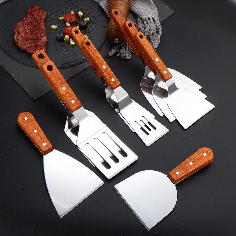 HABP Pfannen Wender Edelstahl Mit Holzgriff Schaber Grillen Küche Braten Kochen