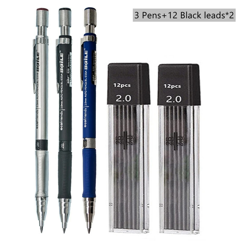 HABO Druckbleistift-Set 2,0 mm – Schwarze & Farbminen zum Schreiben, Zeichnen