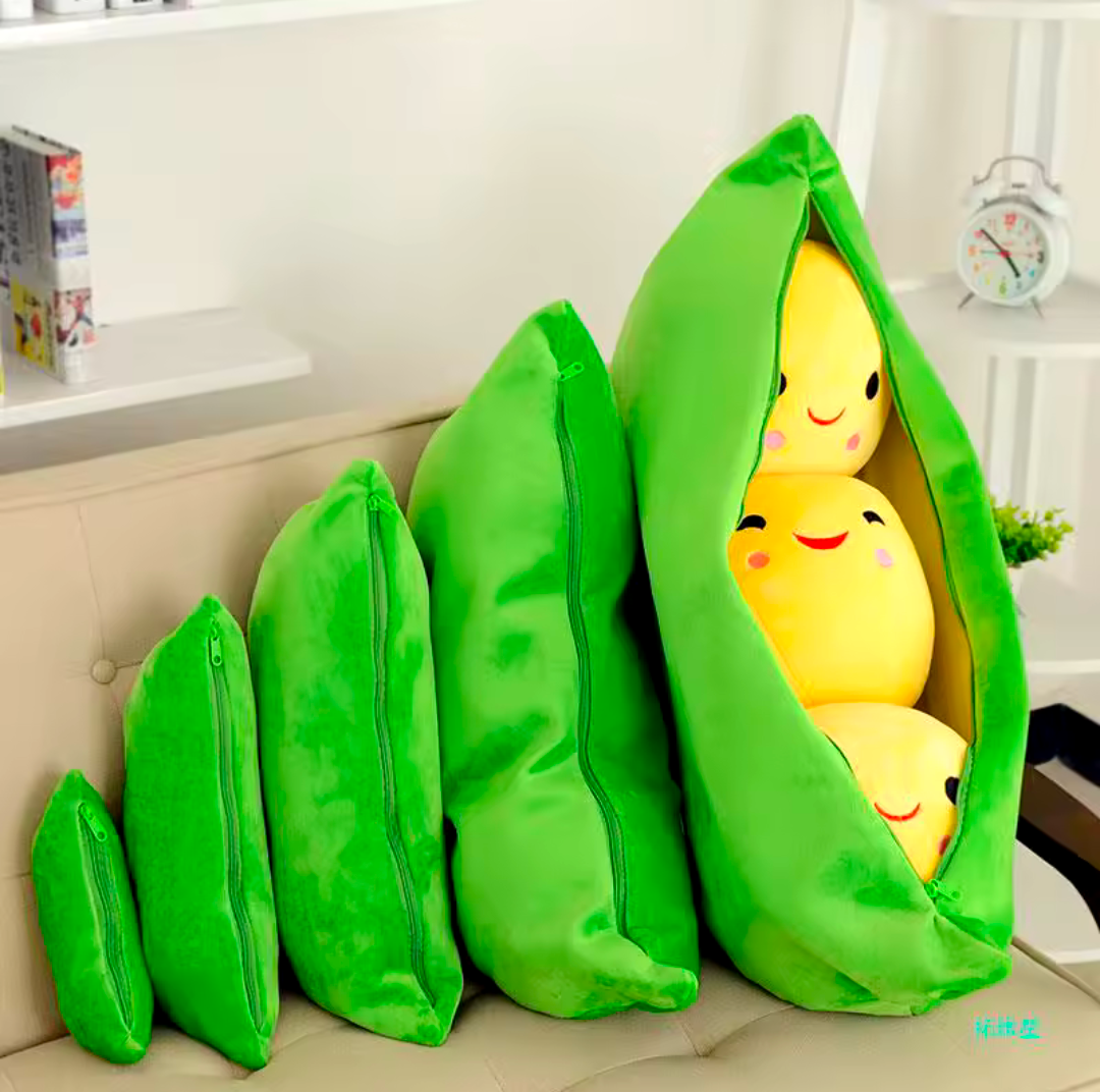 Erbsen Kuscheltier Plüschtier Erbsen Bohne mit Verschluss Trend gelb grün 25cm