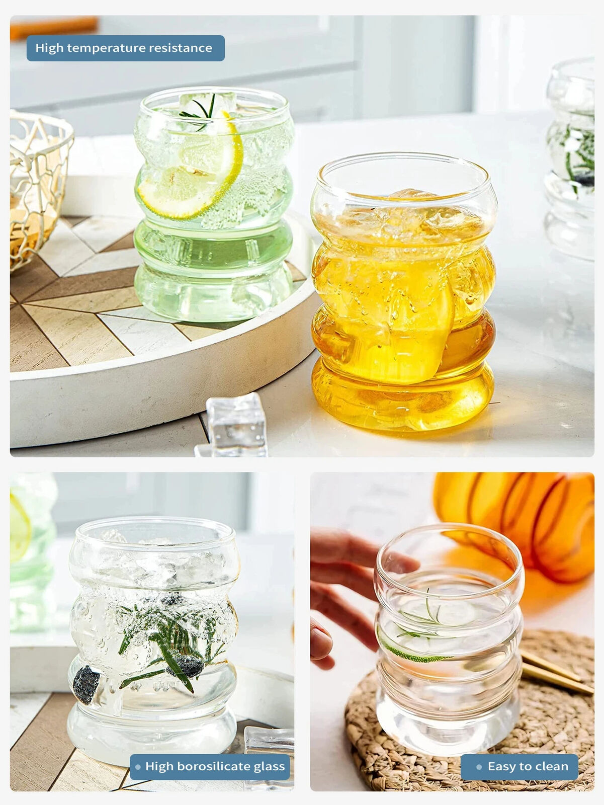 HABO 4-teiliges Kreatives Glasbecher-Set Kaffeetassen mit Strohhalmen
